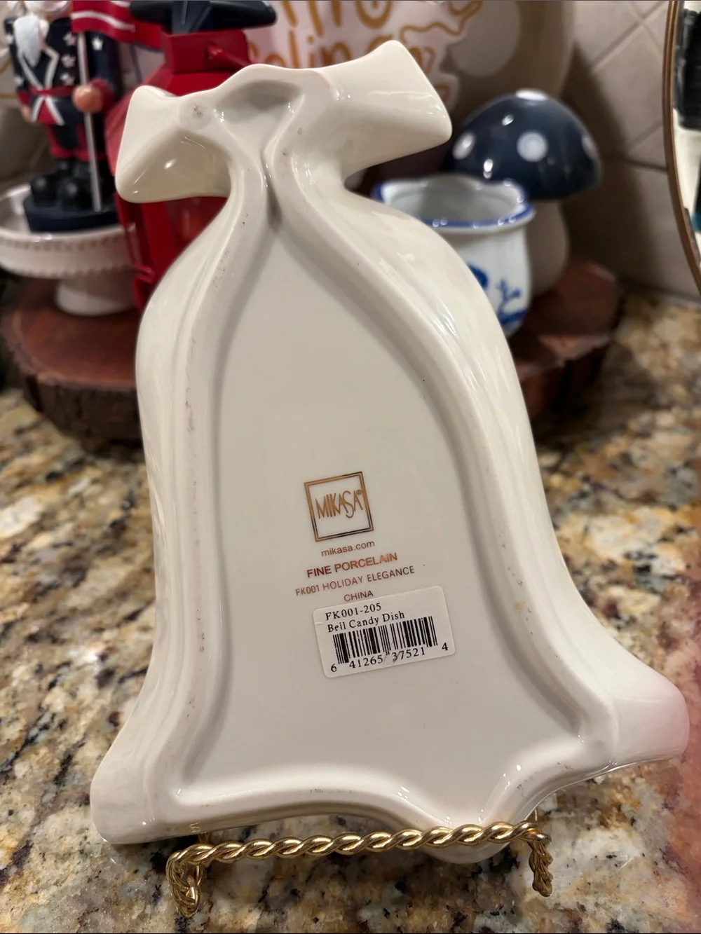 Mikasa Porcelain Bell-Shaped Holiday Trinket or CandyDish - White with Gold Trim